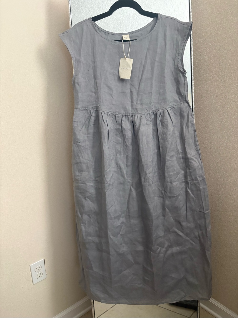 Lintico Light Gray Casual Linen Midi Dress